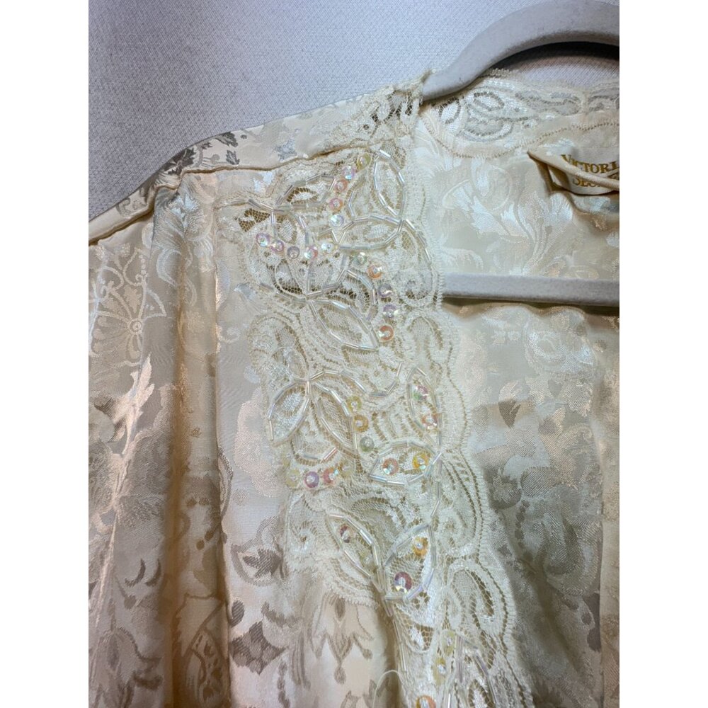 Vintage 1980s Victoria's Secret Satin Kimono Robe One Size Ivory Lace Intimates - Picture 8 of 15